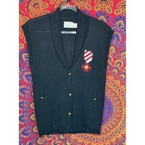 Vintage Pulcinella Sweater Button Vest Womens Large Black Knit Royalty